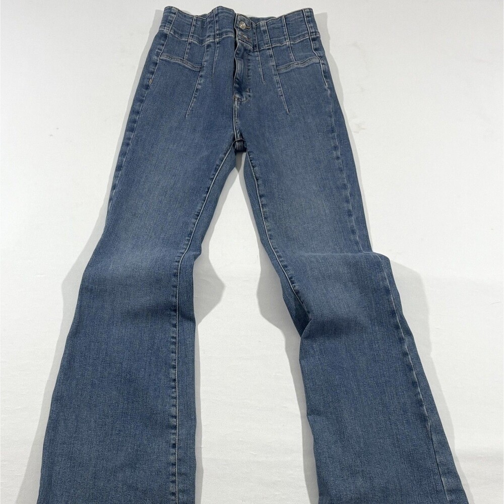 We The Free People Jayde Flare High Rise Denim Blue Jeans Stretch Boho Sz 28 - Picture 2 of 12